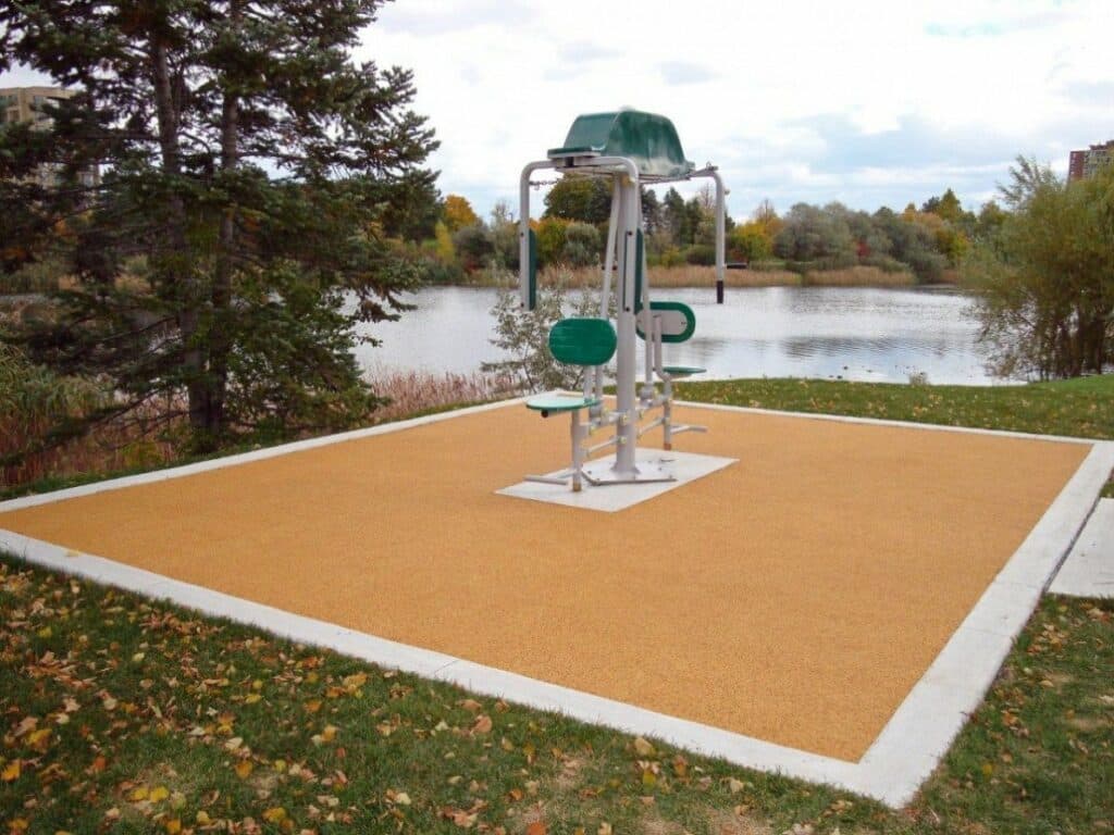 Outdoor workout facility surfacing